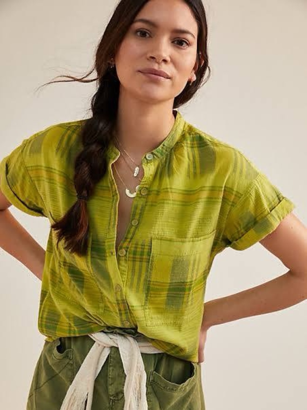 Anthropologie Pilcro Surf Plaid Hannah Popover Top